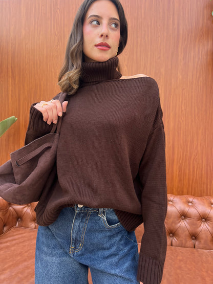 Off-Shoulder Turtleneck Knit