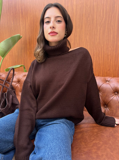 Off-Shoulder Turtleneck Knit