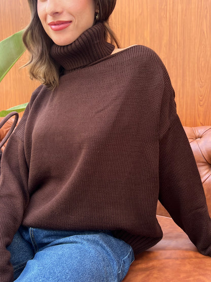 Off-Shoulder Turtleneck Knit