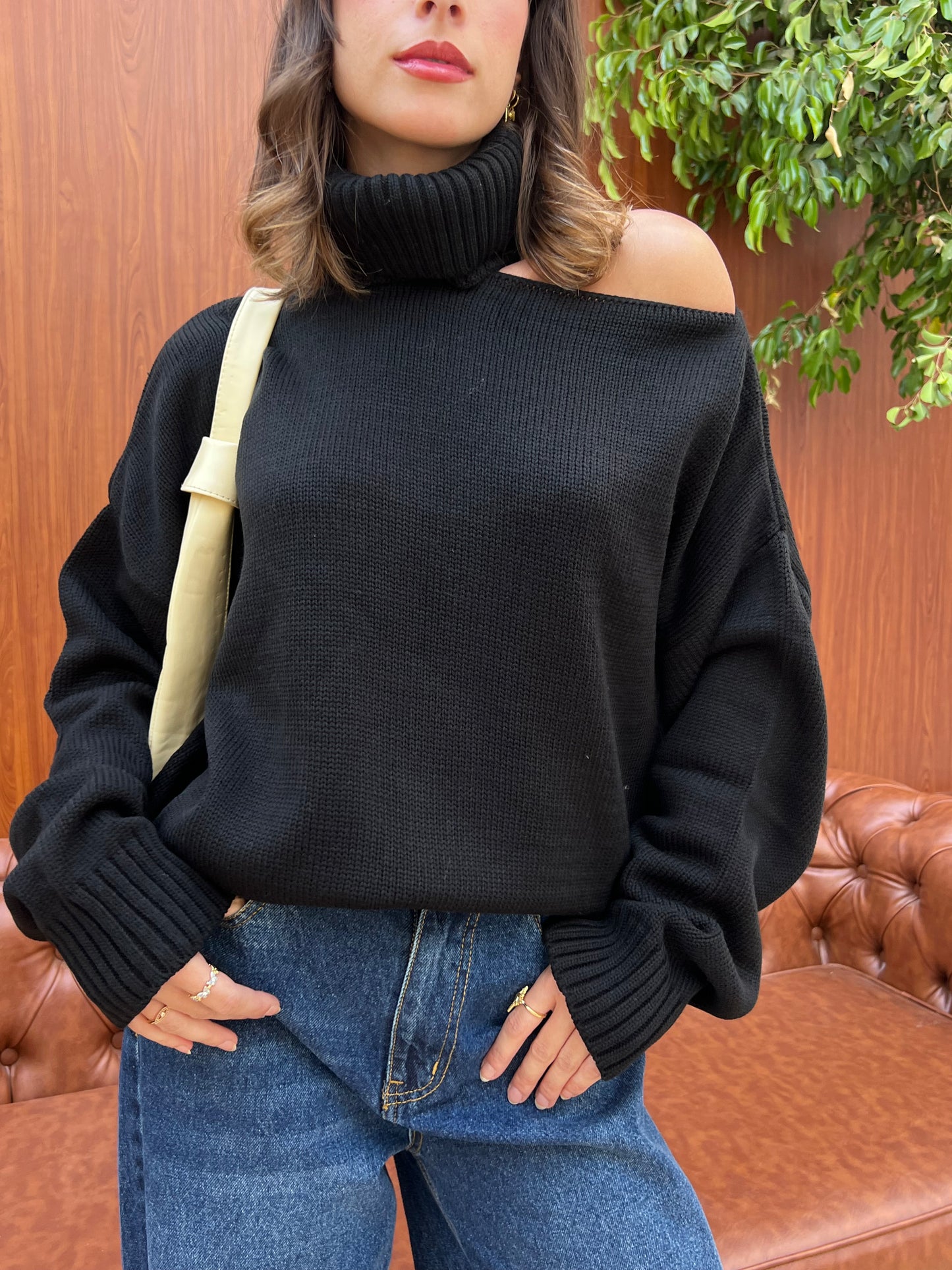 Off-Shoulder Turtleneck Knit
