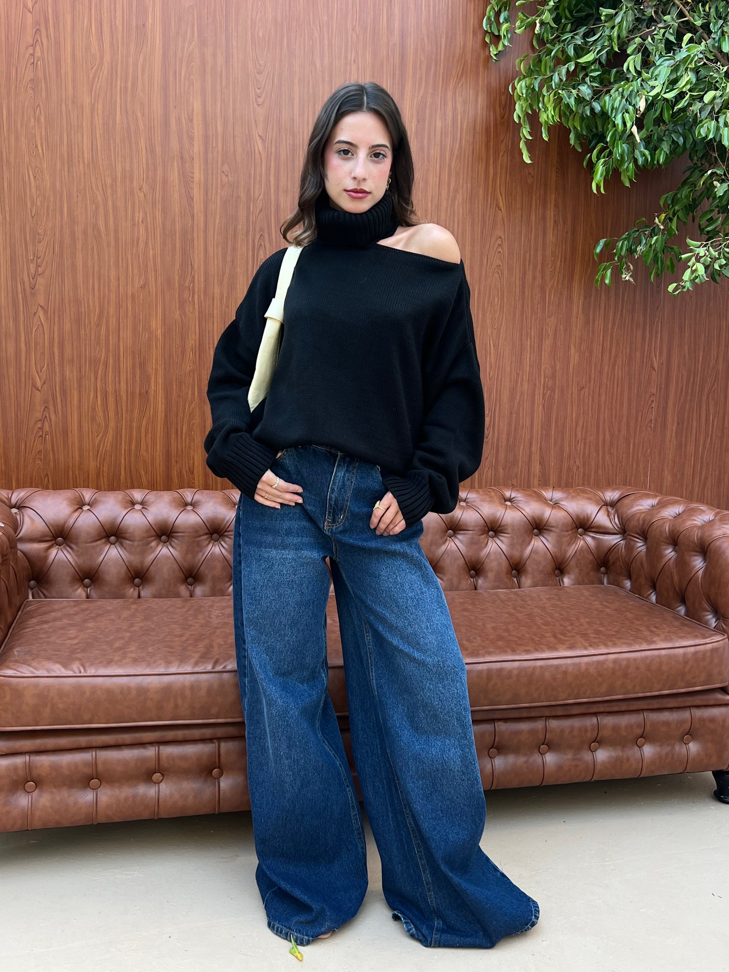 Off-Shoulder Turtleneck Knit