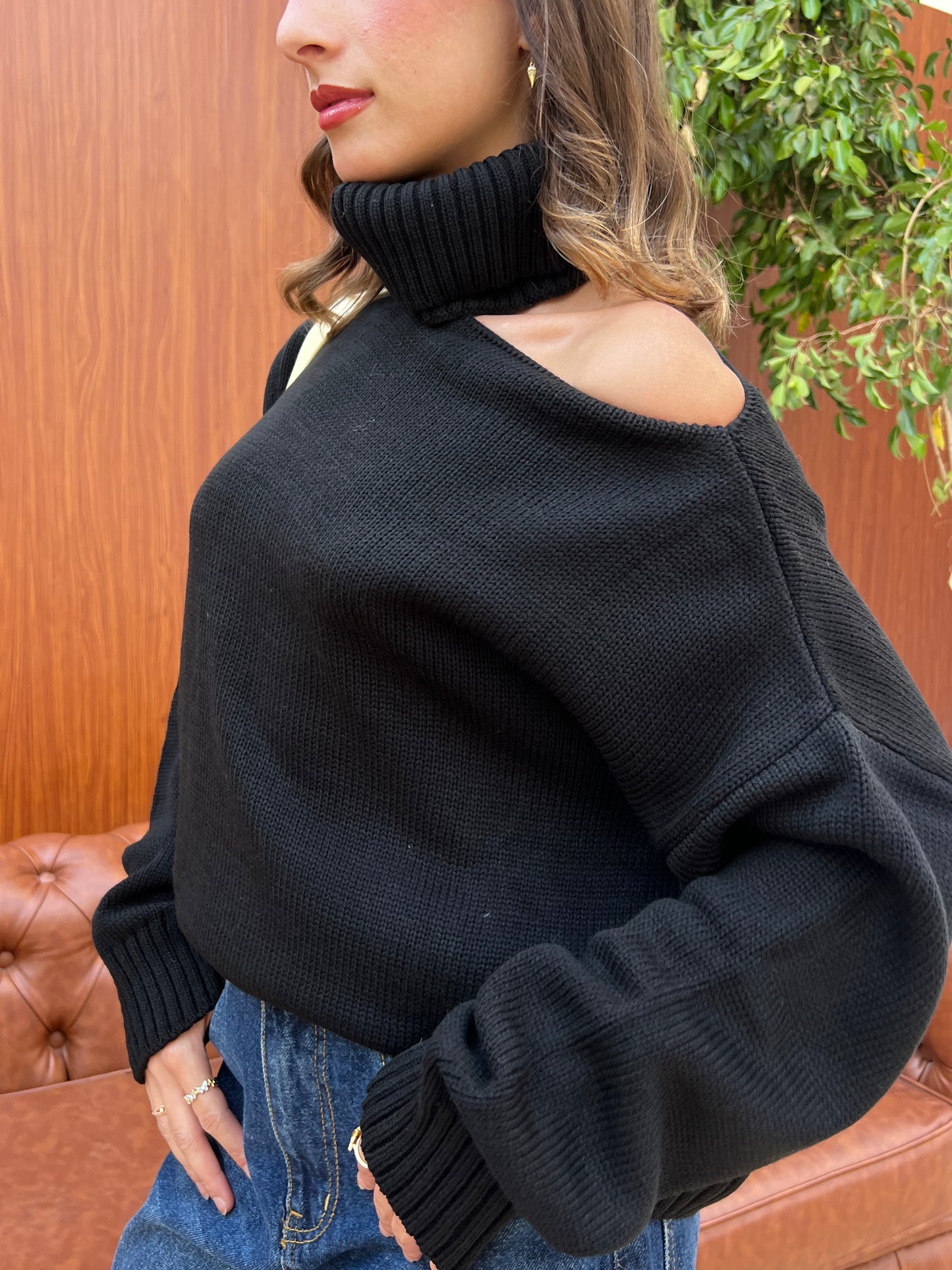 Off-Shoulder Turtleneck Knit