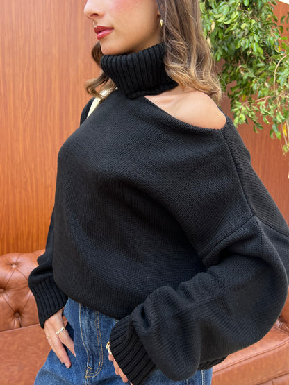 Off-Shoulder Turtleneck Knit