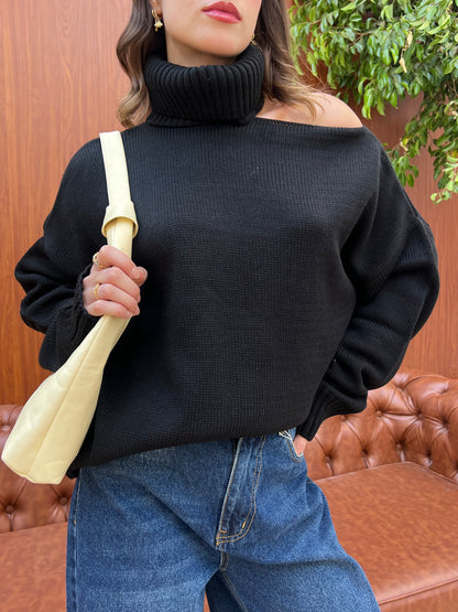 Off-Shoulder Turtleneck Knit