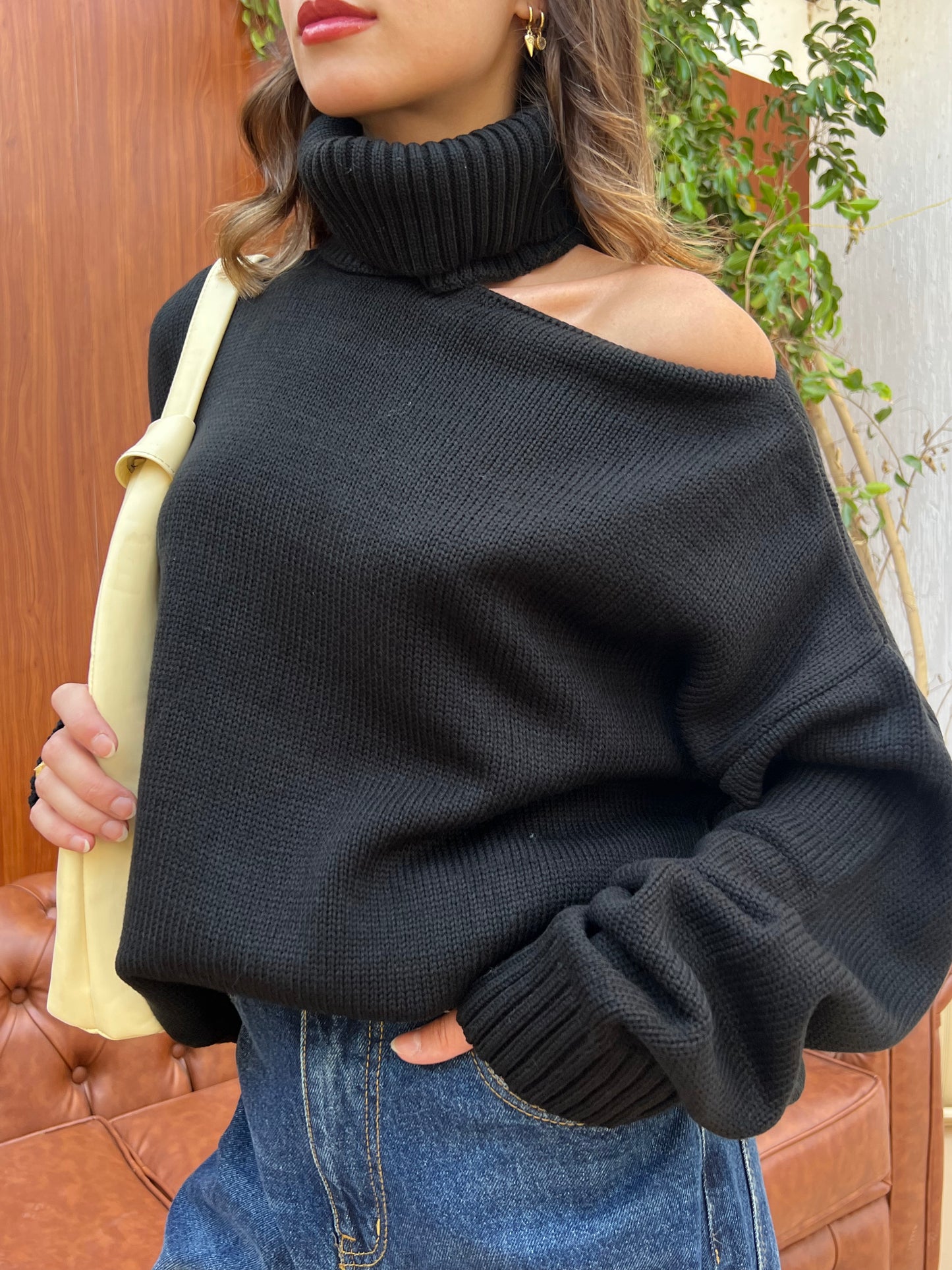 Off-Shoulder Turtleneck Knit