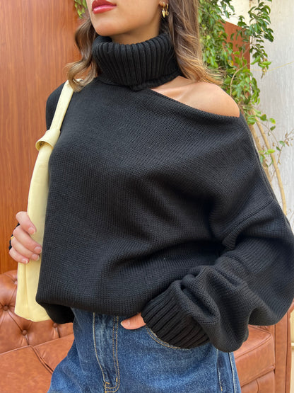 Off-Shoulder Turtleneck Knit