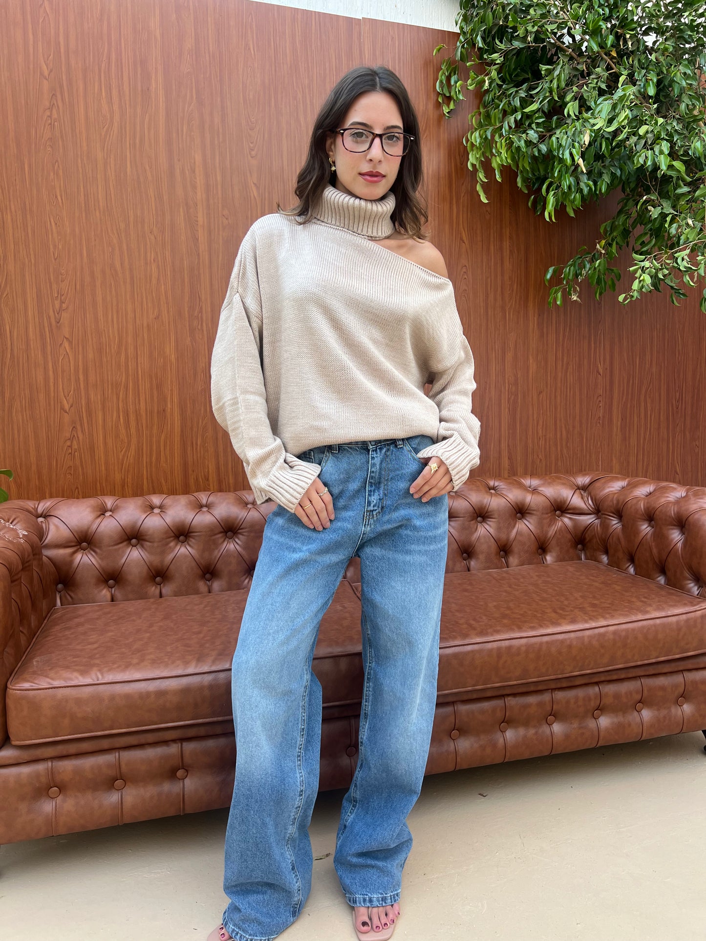 Off-Shoulder Turtleneck Knit