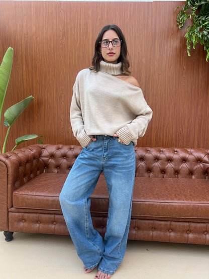 Off-Shoulder Turtleneck Knit