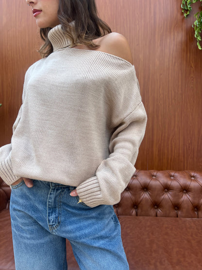 Off-Shoulder Turtleneck Knit