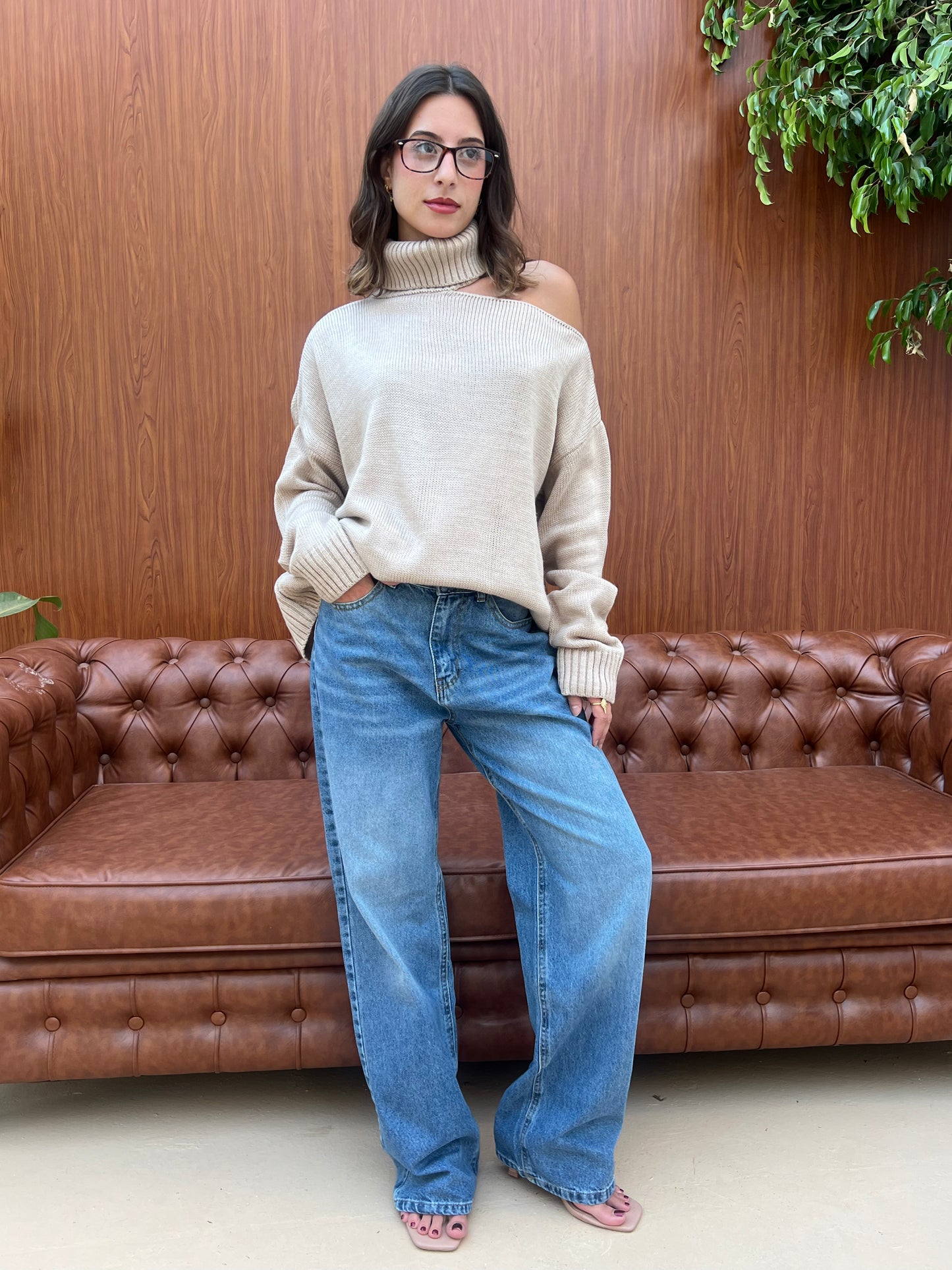 Off-Shoulder Turtleneck Knit