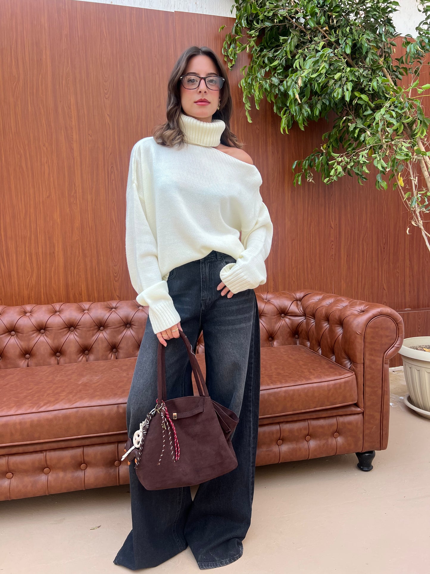 Off-Shoulder Turtleneck Knit