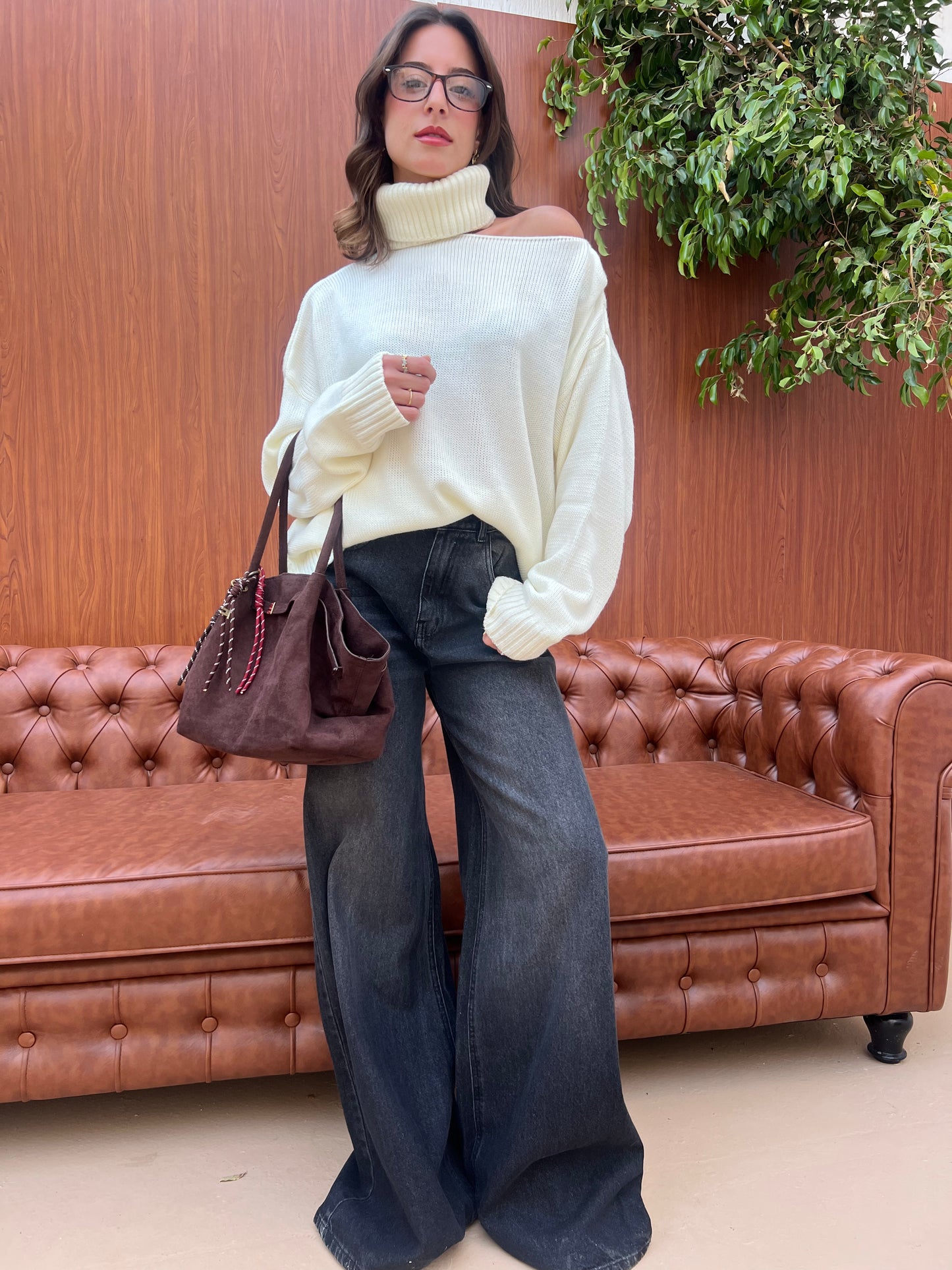 Off-Shoulder Turtleneck Knit