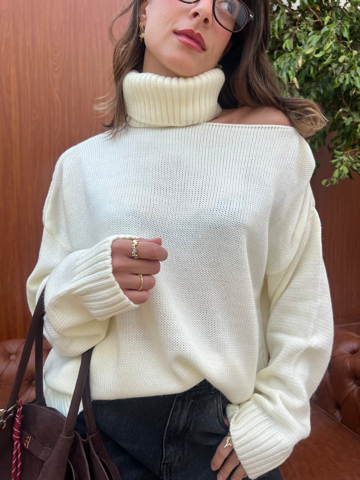 Off-Shoulder Turtleneck Knit