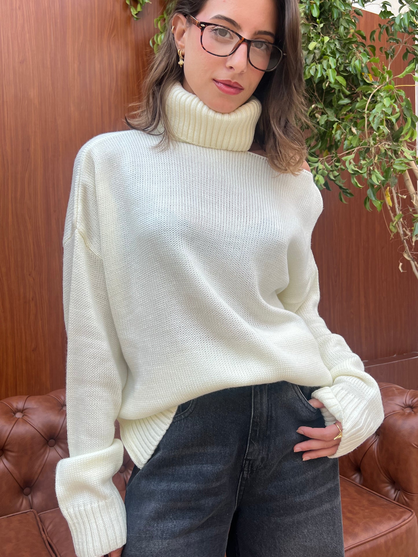 Off-Shoulder Turtleneck Knit