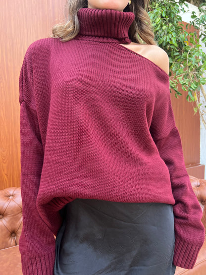 Off-Shoulder Turtleneck Knit