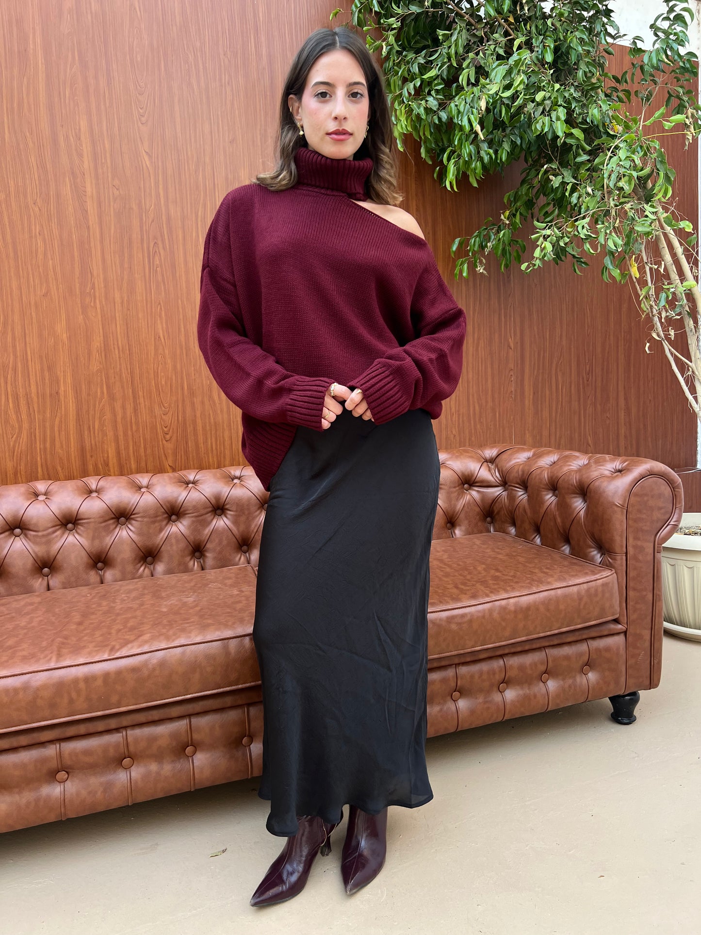 Off-Shoulder Turtleneck Knit