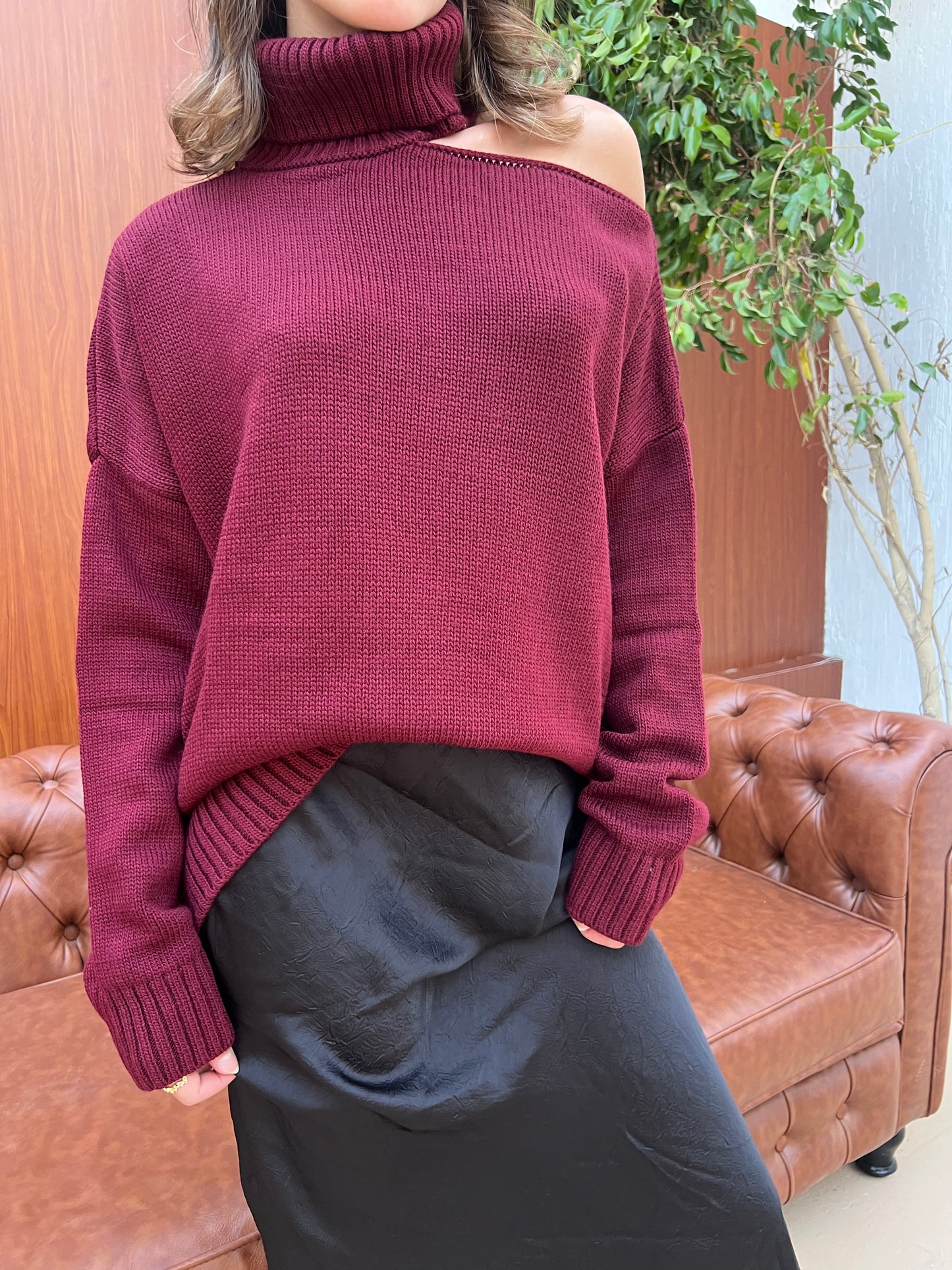 Off-Shoulder Turtleneck Knit