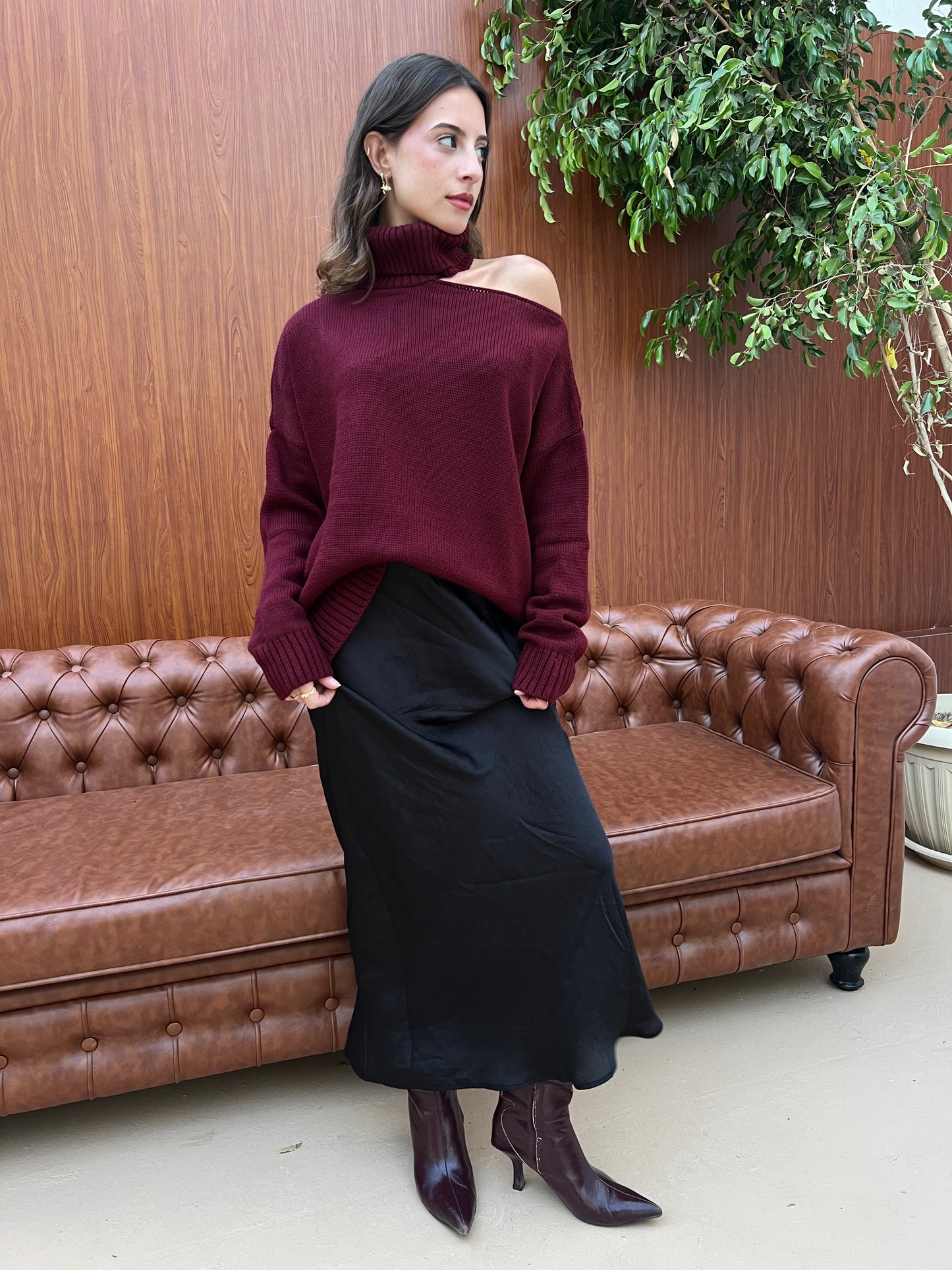 Off-Shoulder Turtleneck Knit