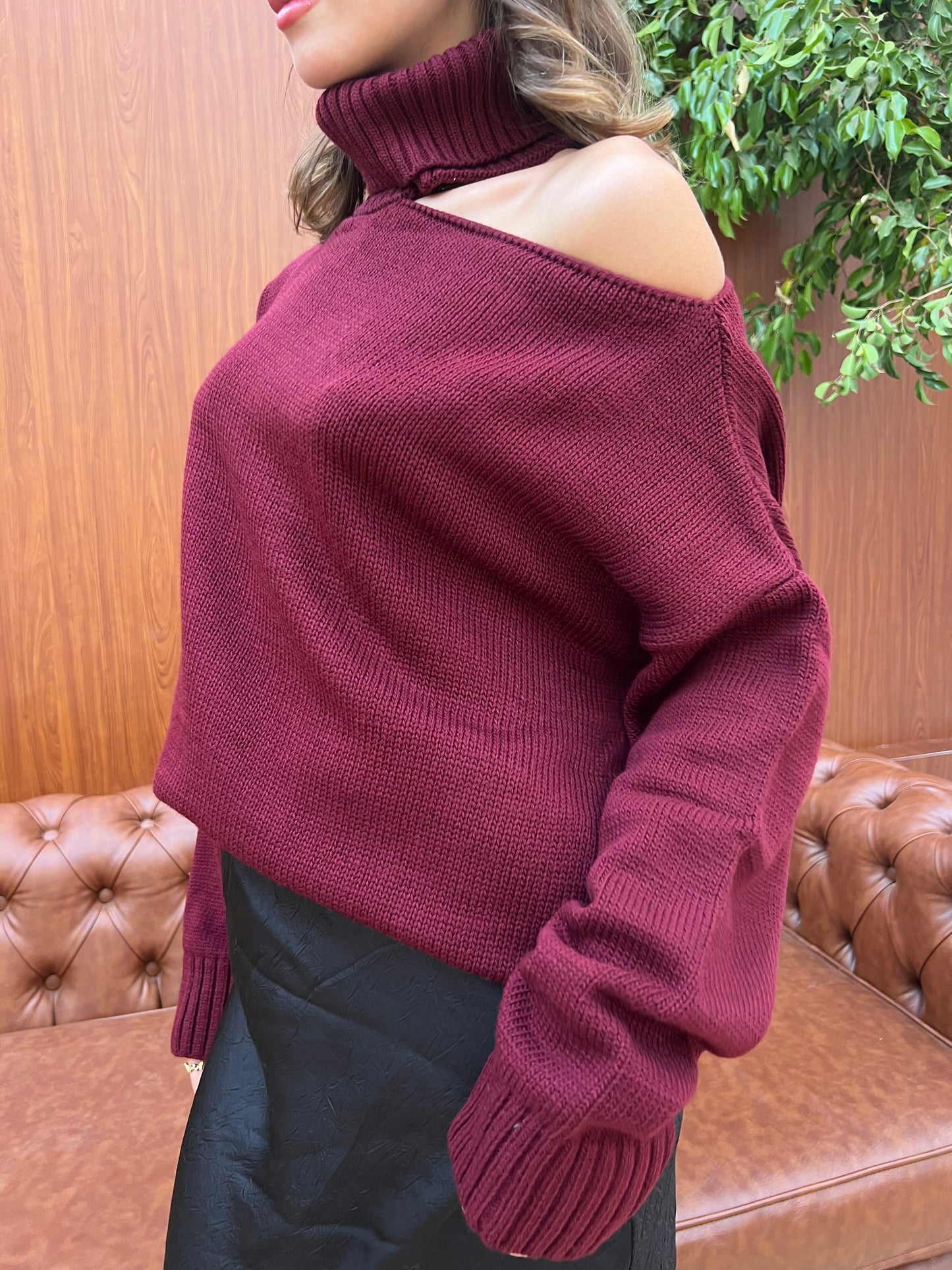 Off-Shoulder Turtleneck Knit