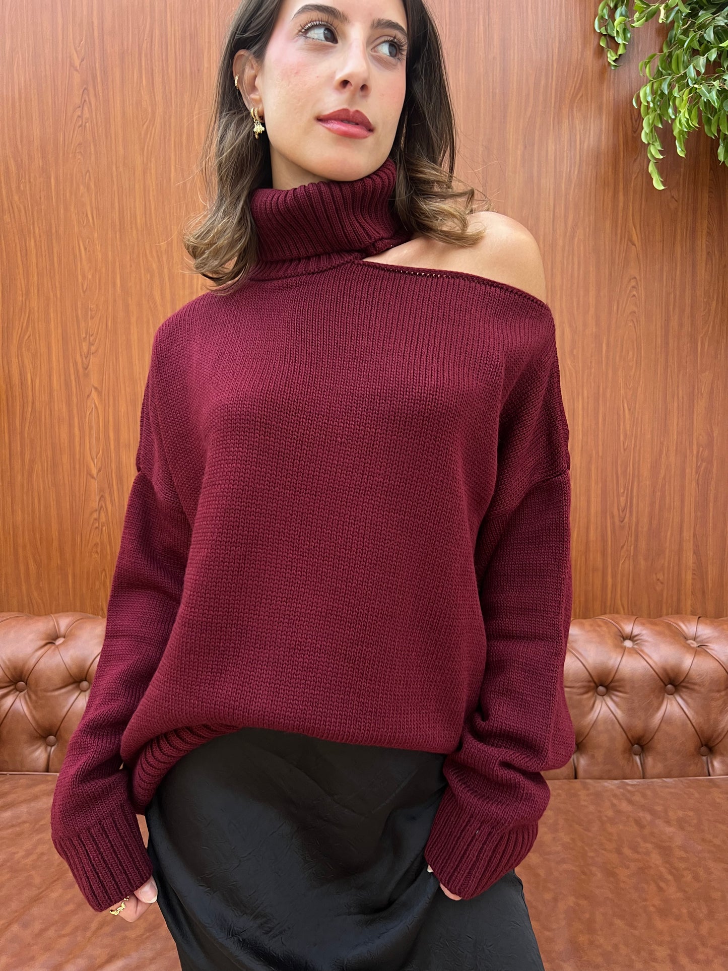 Off-Shoulder Turtleneck Knit