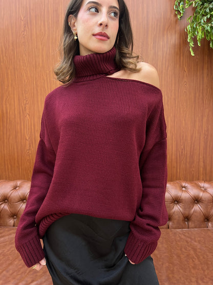 Off-Shoulder Turtleneck Knit