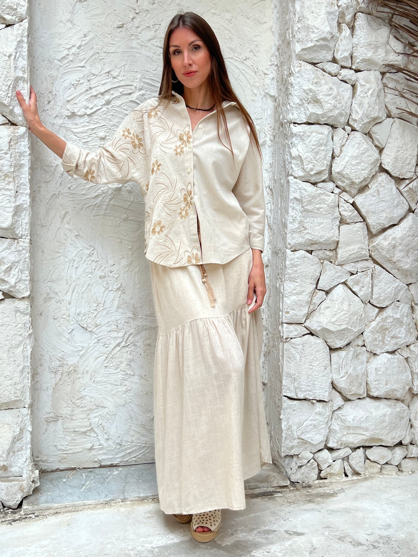 Golden Bloom Embroidered Shirt