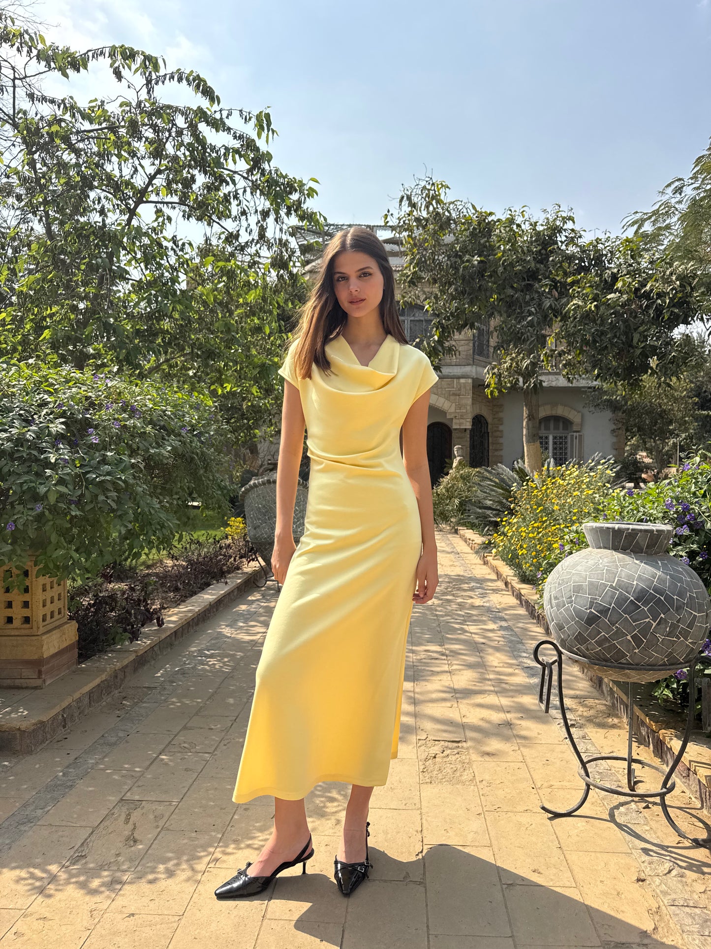 Draped Neck Midi Dress