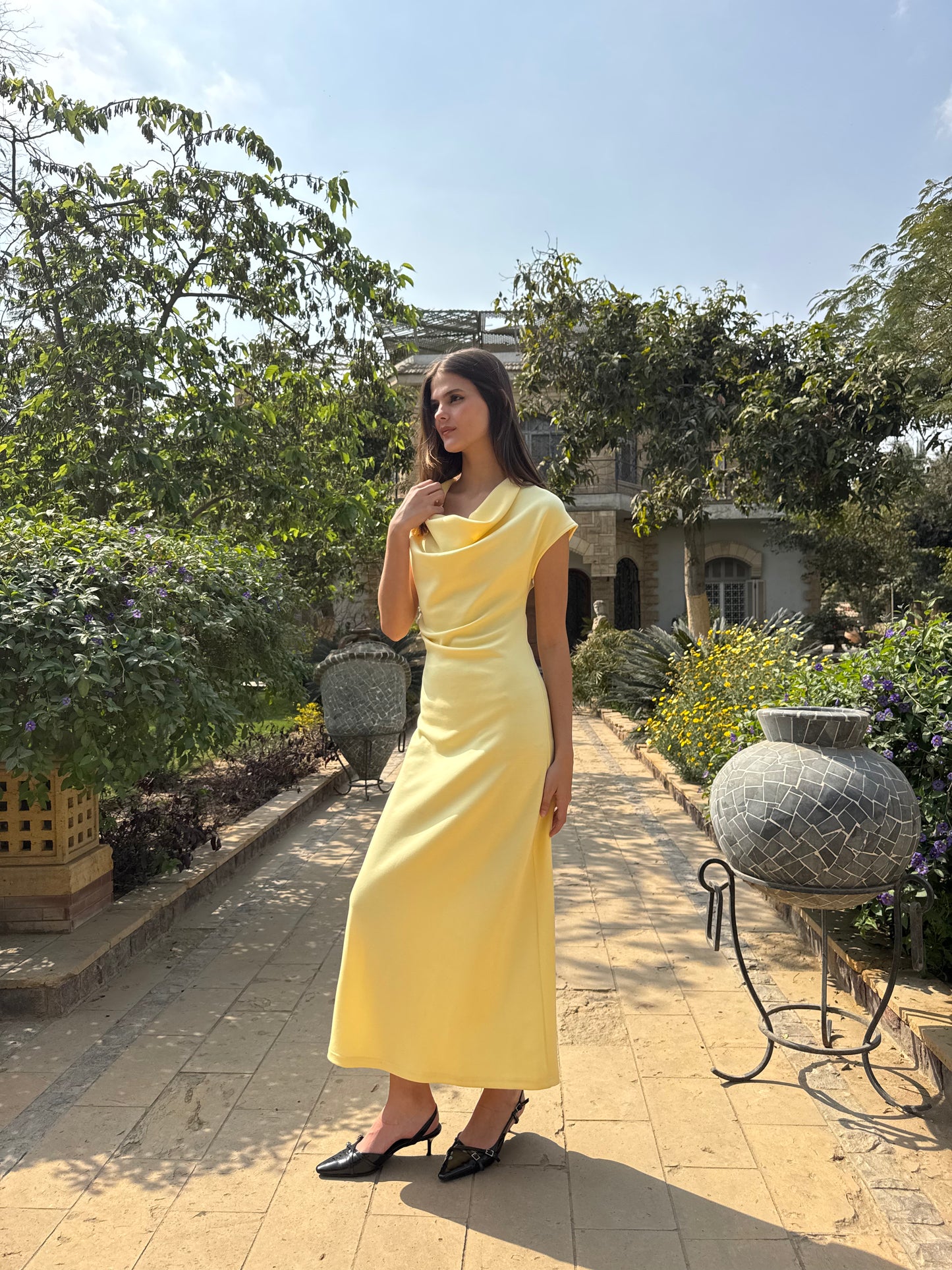 Draped Neck Midi Dress