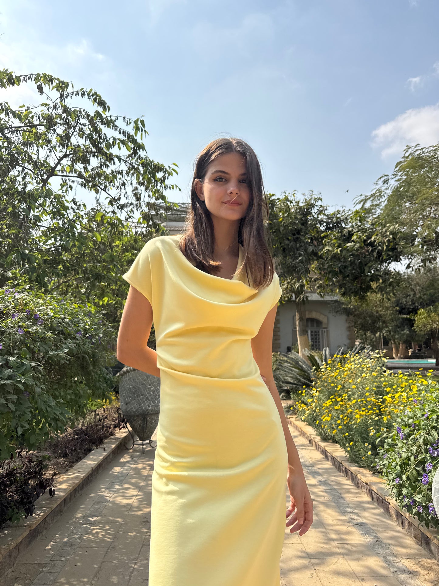 Draped Neck Midi Dress