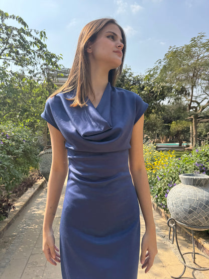 Draped Neck Midi Dress