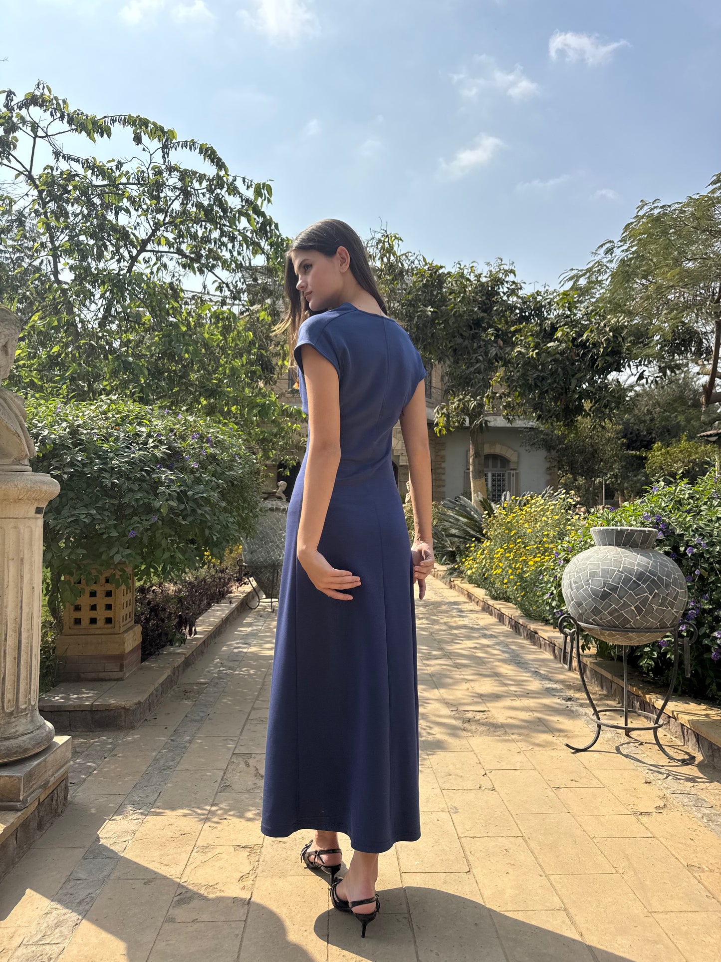 Draped Neck Midi Dress