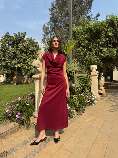 Draped Neck Midi Dress