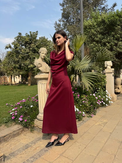 Draped Neck Midi Dress
