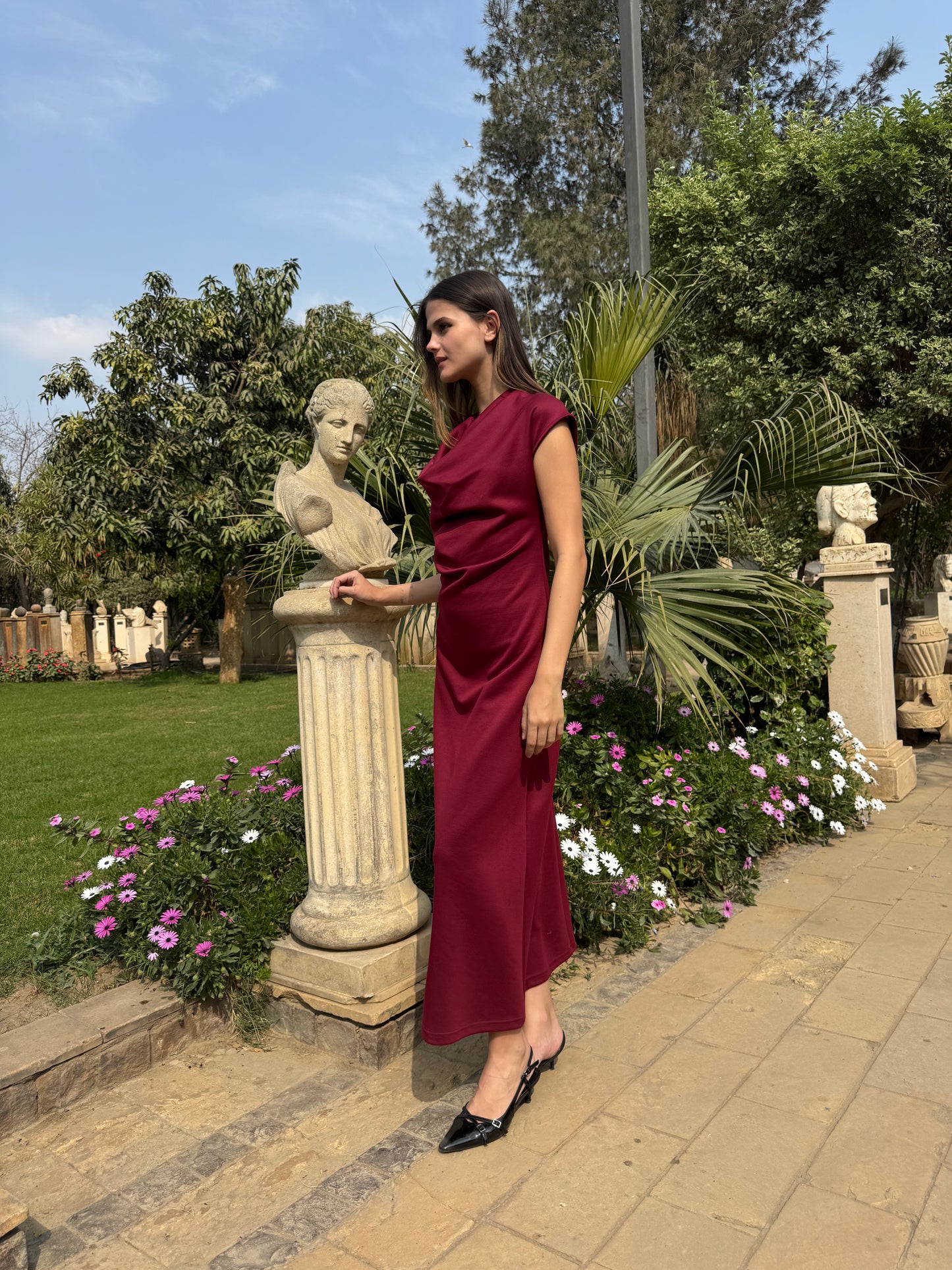 Draped Neck Midi Dress