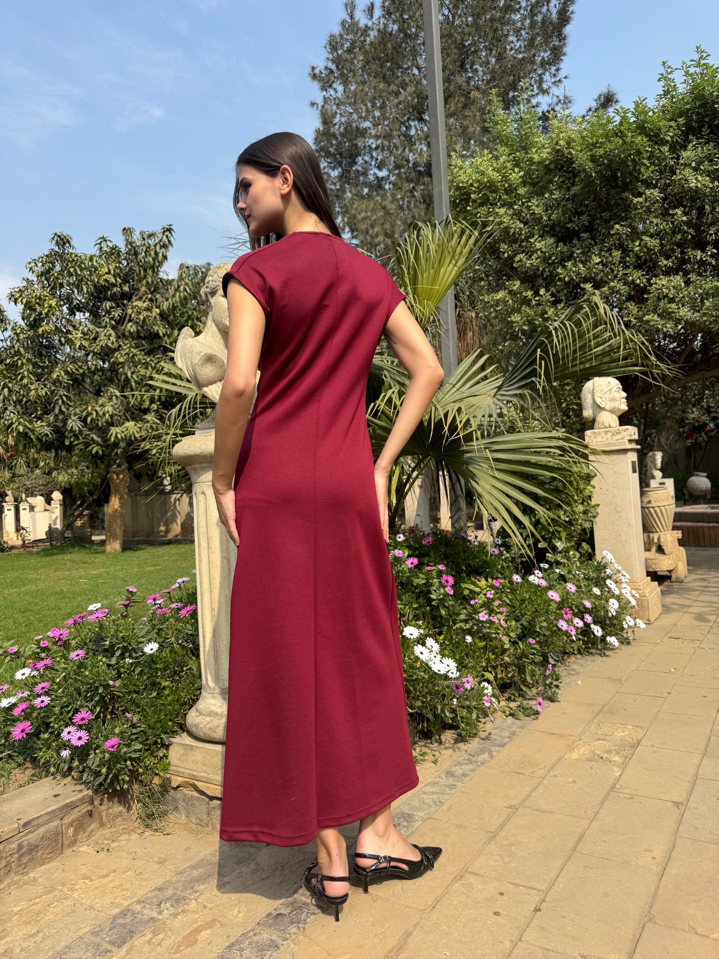 Draped Neck Midi Dress