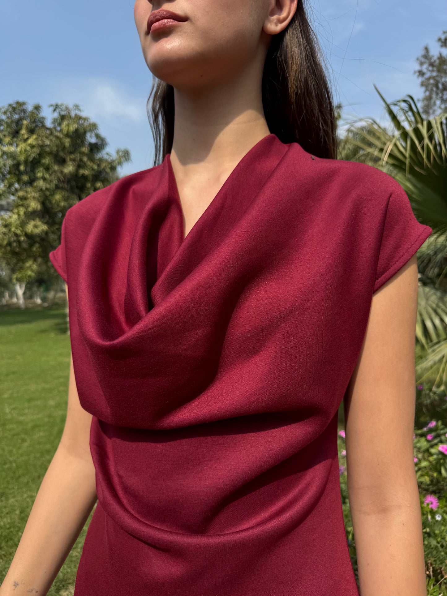 Draped Neck Midi Dress