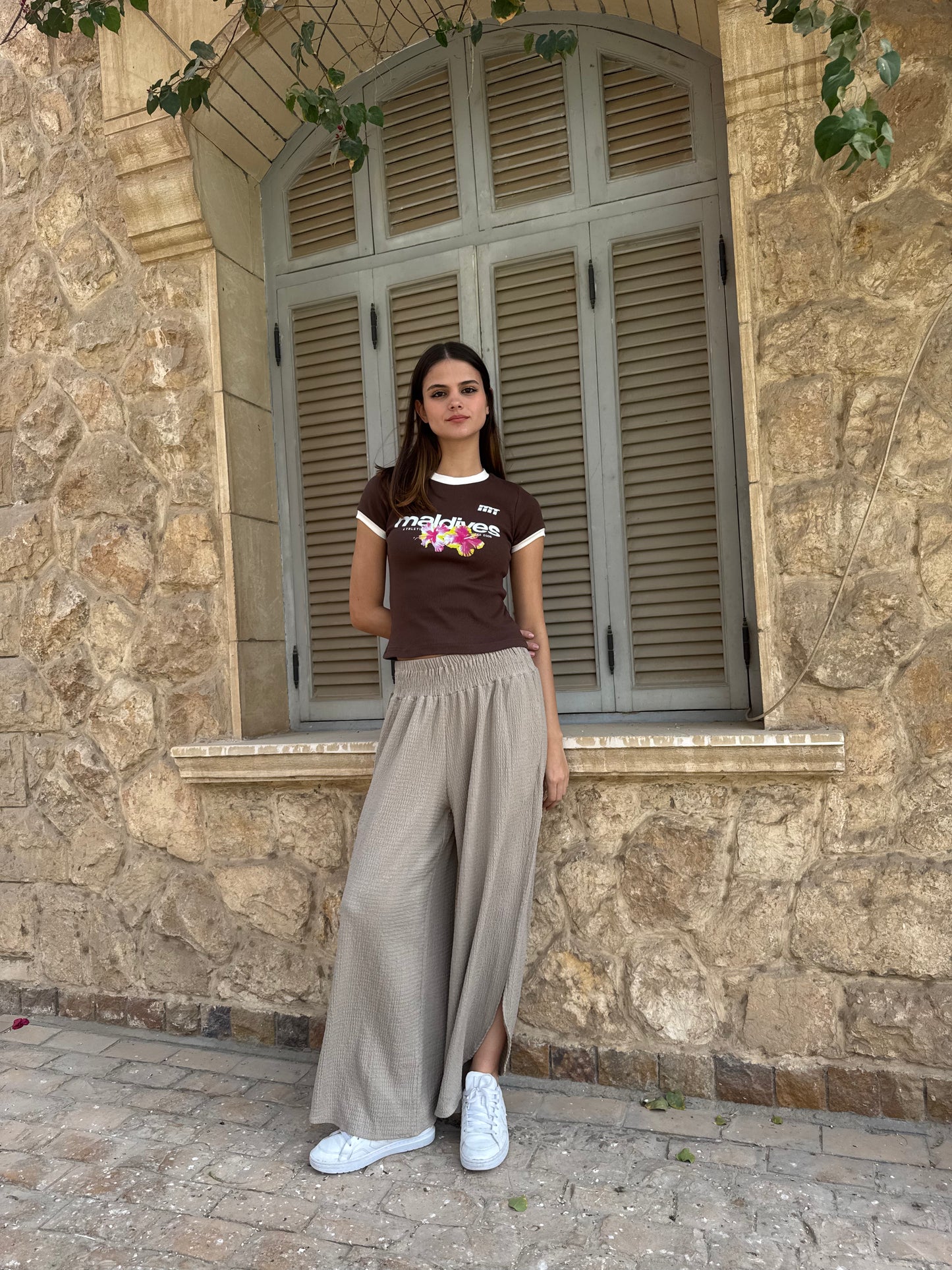Textured Wide-Leg Pants