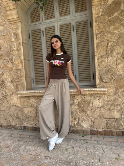 Textured Wide-Leg Pants
