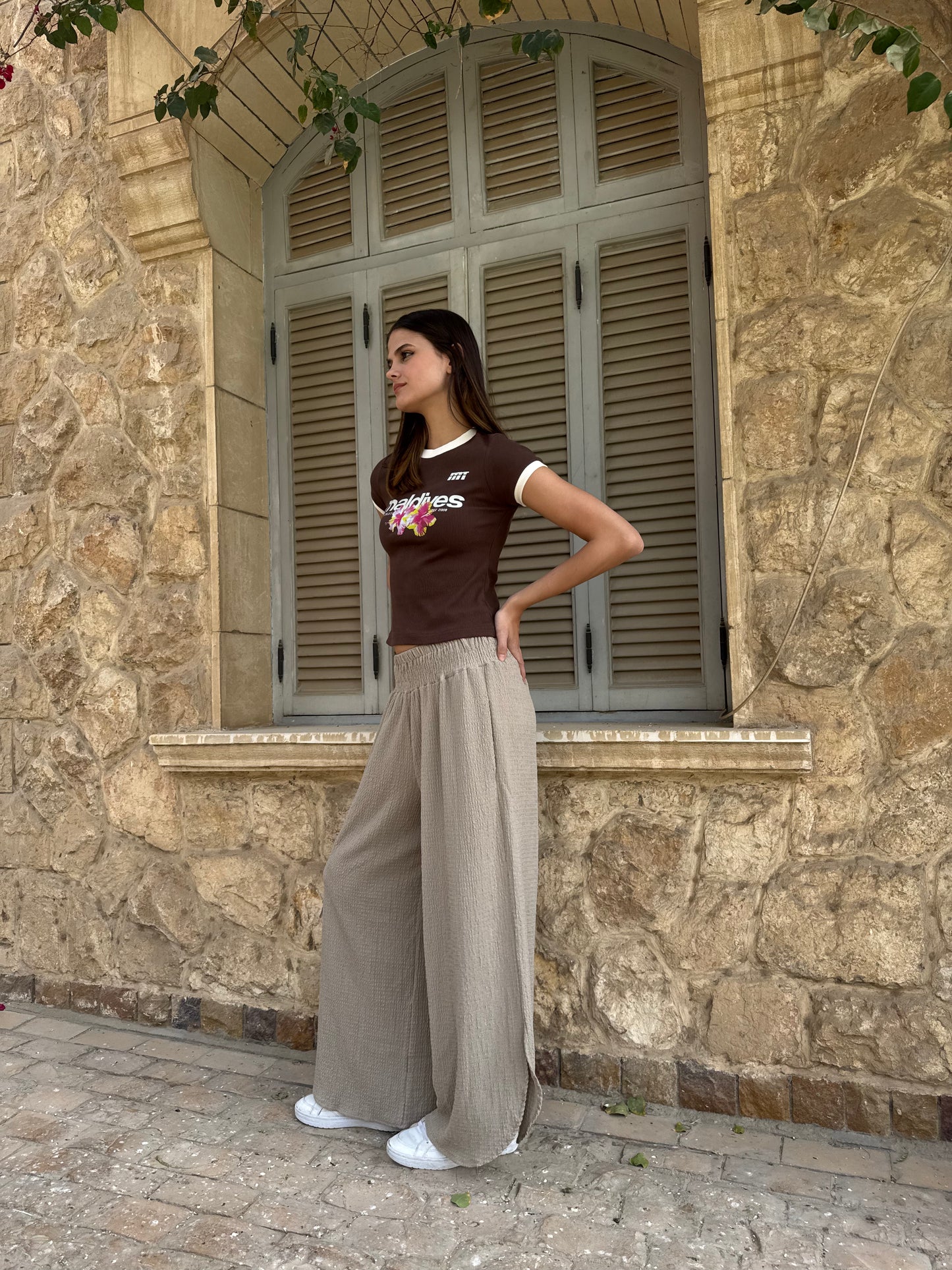 Textured Wide-Leg Pants