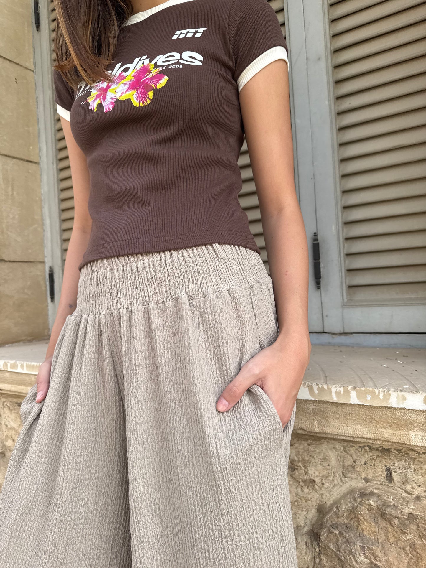 Textured Wide-Leg Pants