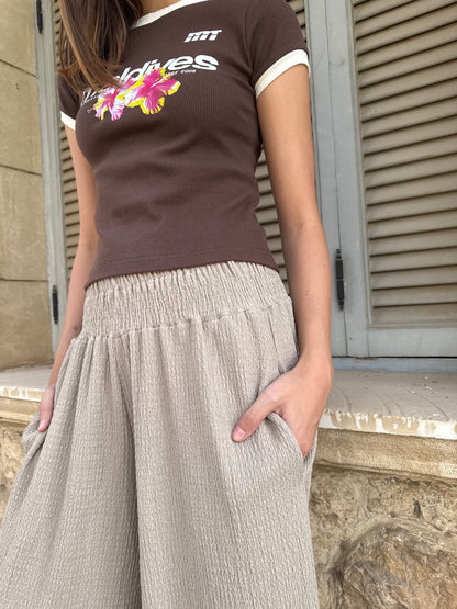 Textured Wide-Leg Pants