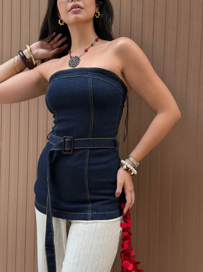 Belted Denim Tube Top