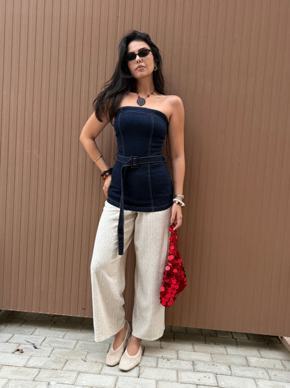 Belted Denim Tube Top