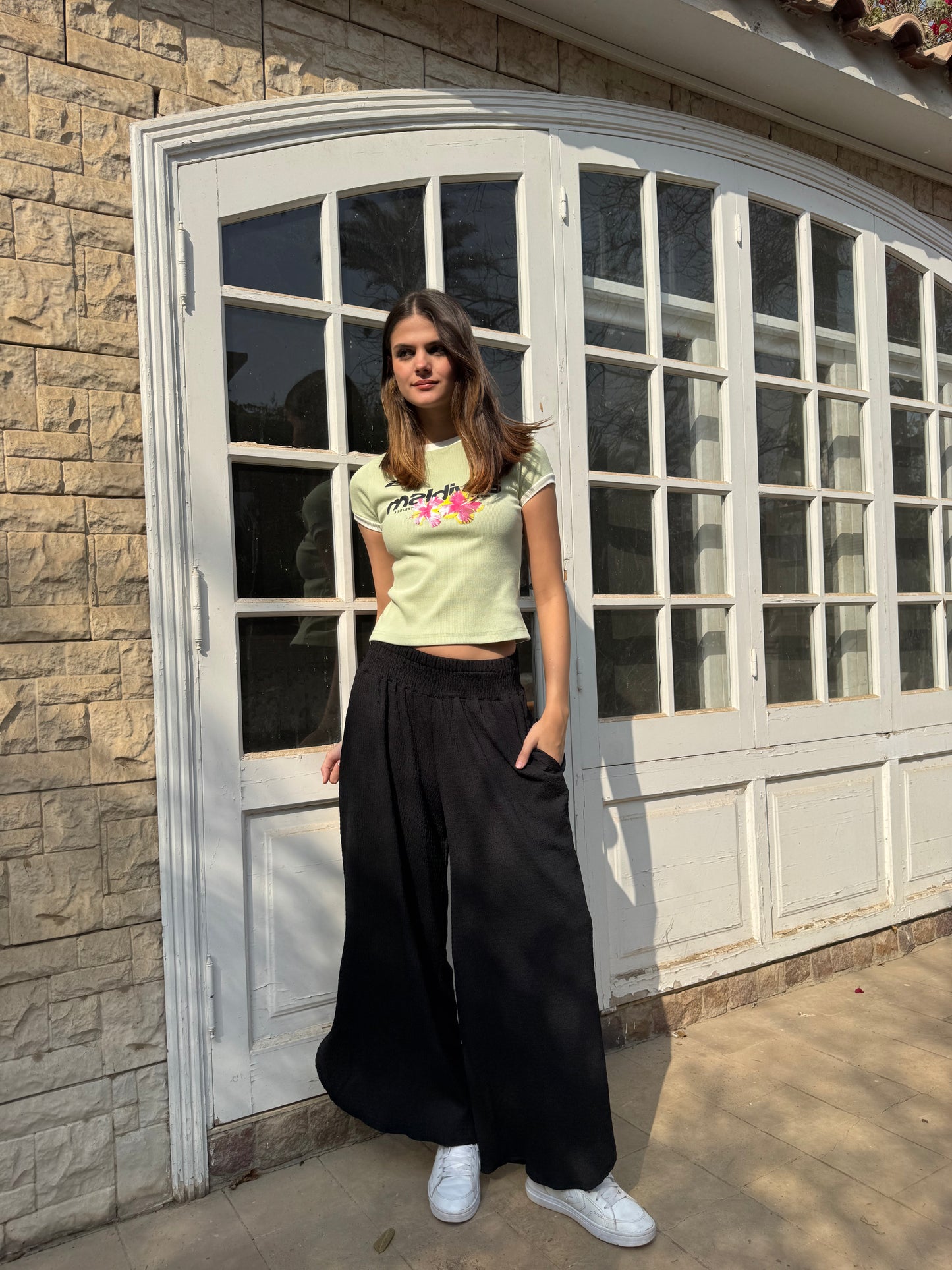 Textured Wide-Leg Pants