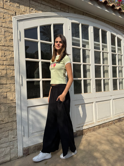 Textured Wide-Leg Pants