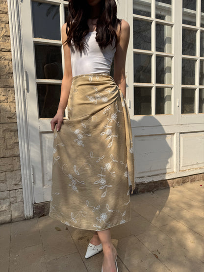 Embroidered Flow Midi Skirt
