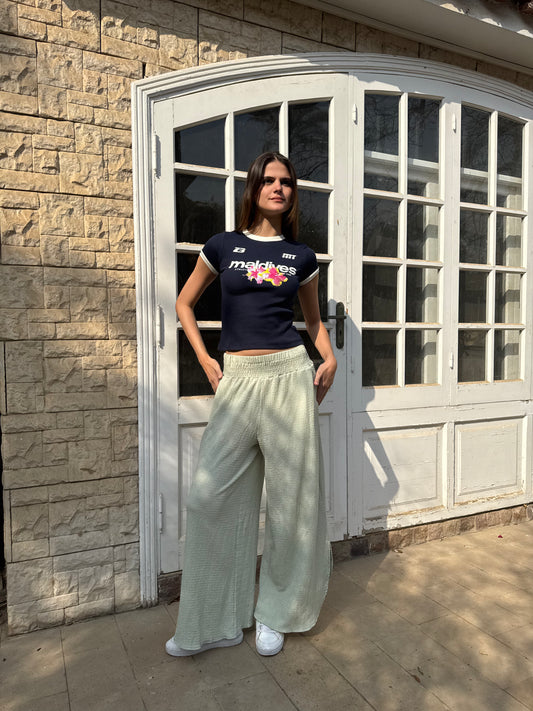 Textured Wide-Leg Pants