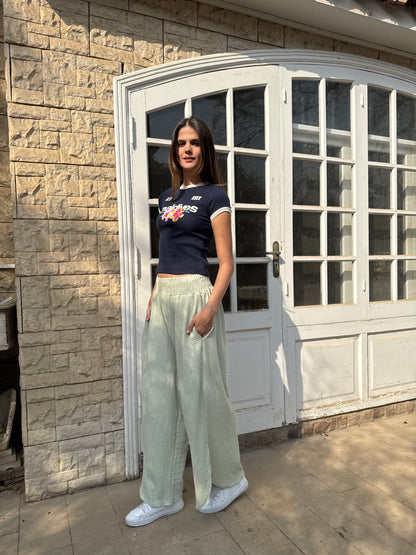 Textured Wide-Leg Pants