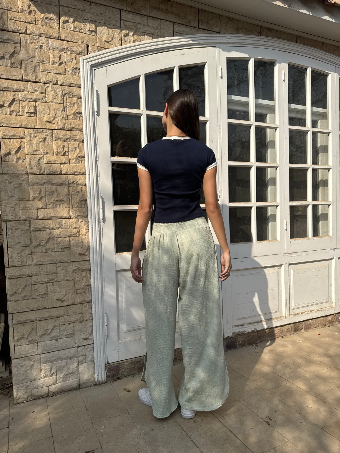 Textured Wide-Leg Pants