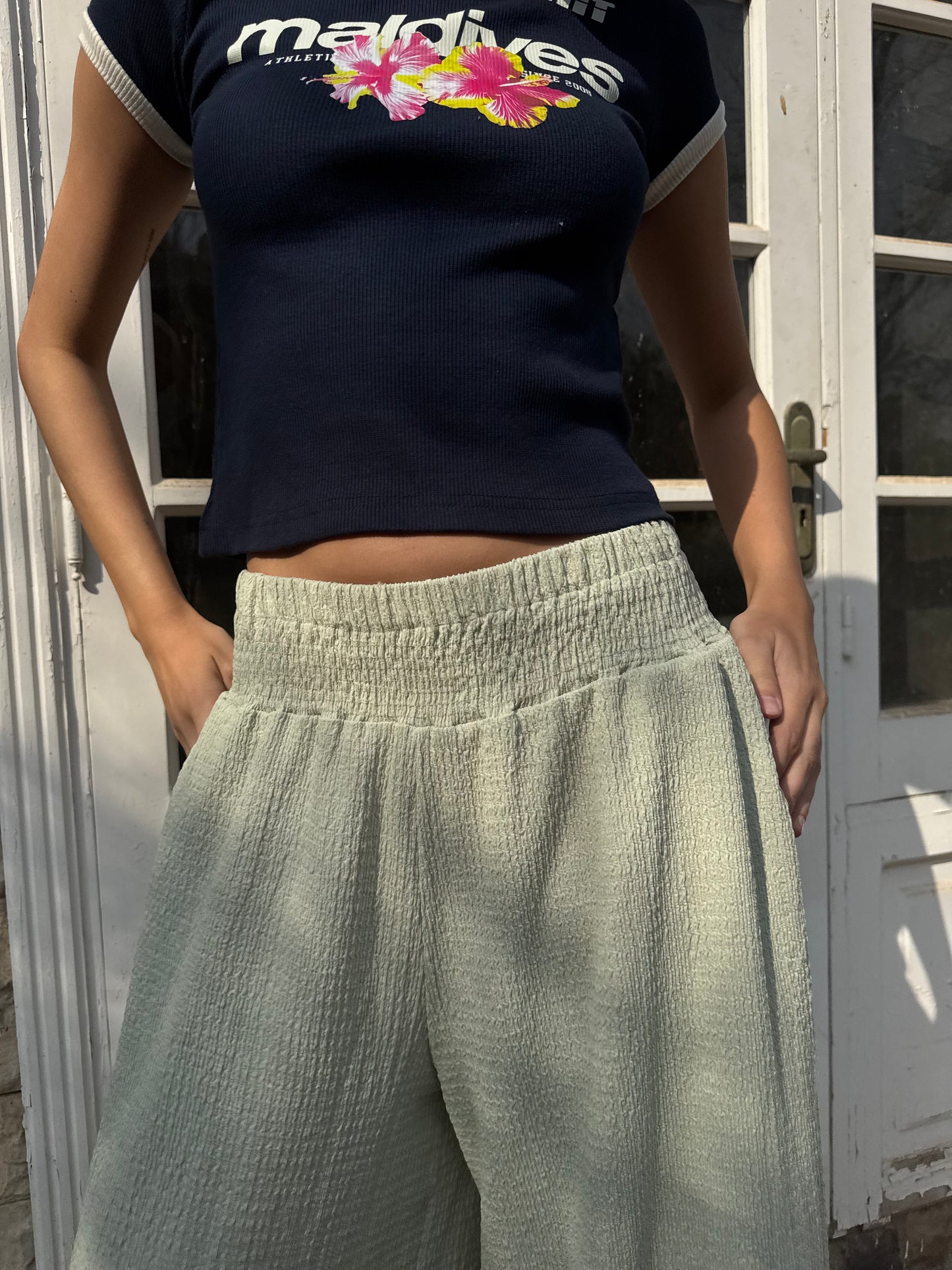 Textured Wide-Leg Pants